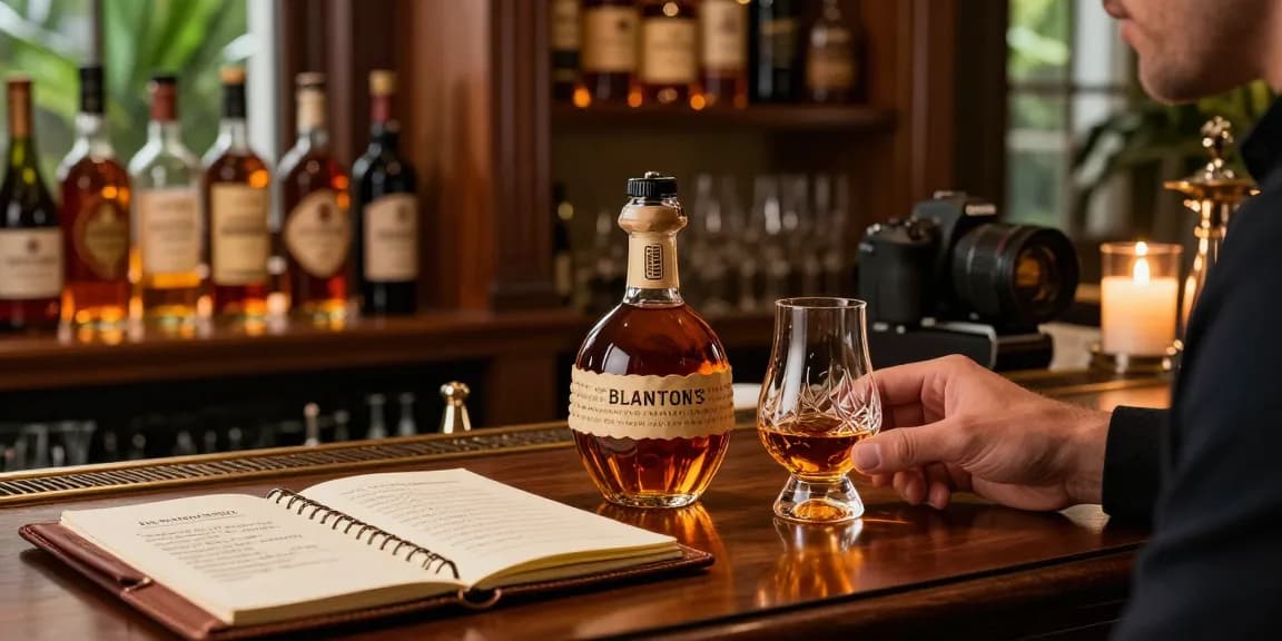 Experience Blanton's Whiskey in an elegant home bar setting, showcasing premium whiskey tasting.