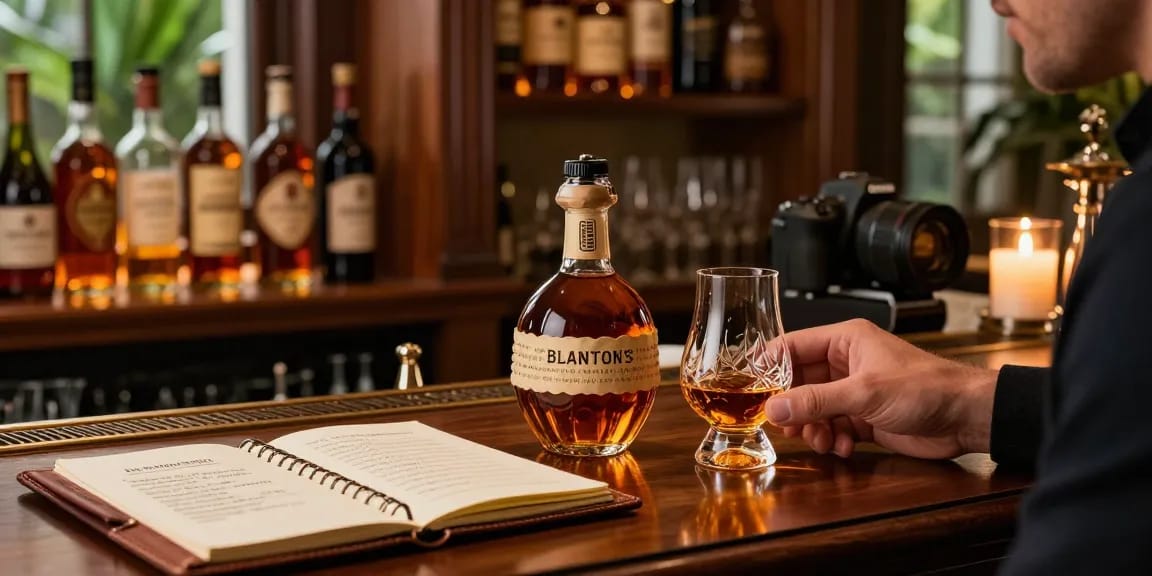 Experience Blanton's Whiskey in an elegant home bar setting, showcasing premium whiskey tasting.