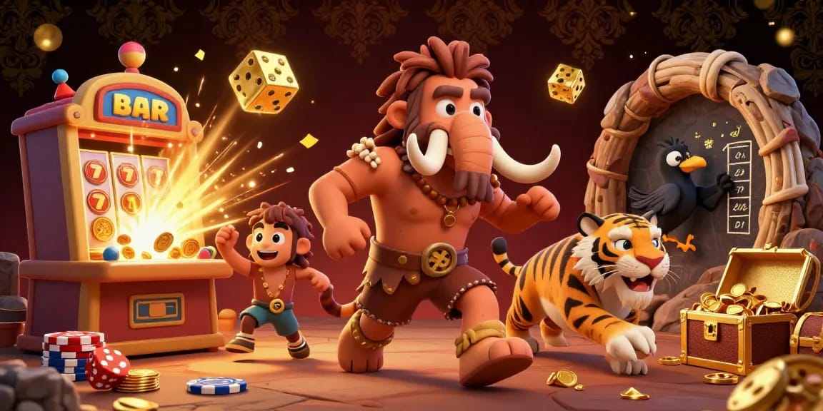 Experience the thrill of rik vip in a prehistoric casino with dynamic characters and vibrant action.
