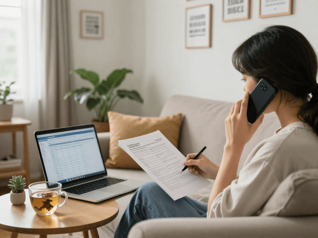 Debt relief Canada journey featuring a person organizing finances in a cozy living room.