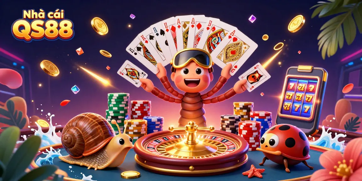 Experience the excitement of Nhà cái QS88 with vibrant casino elements and dynamic characters.