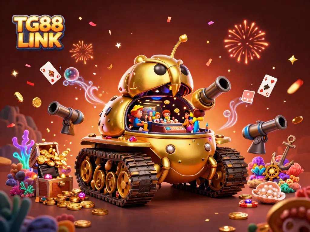 Engage with TG88 LINK, a vibrant 3D casino in a golden beetle tank overflowing with treasures and games.