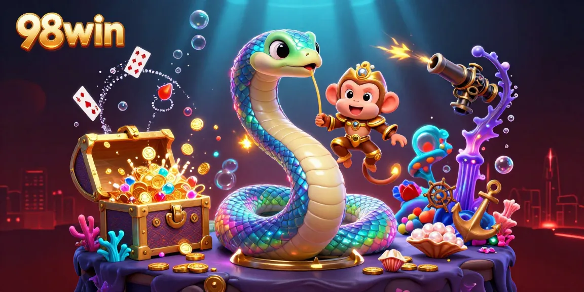 Experience thrilling adventures with 98win as the rainbow serpent and monkey king embark on a magical treasure hunt.