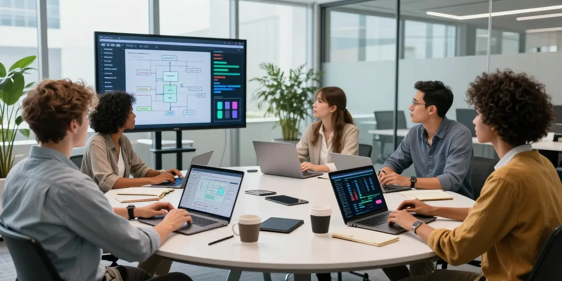 Team collaborating on AI automation projects in a modern office environment, highlighting innovative technology integration.