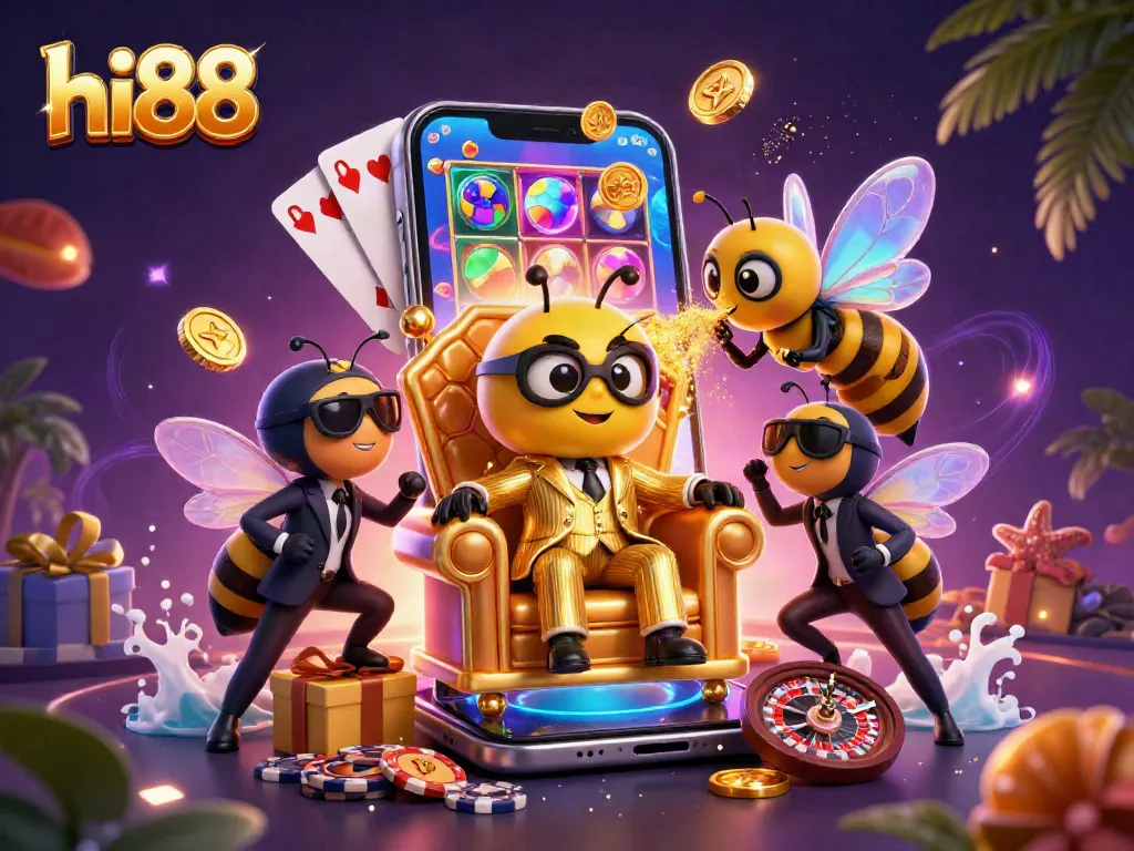 Engage with vibrant hi88 casino games showing slot spins and golden rewards.