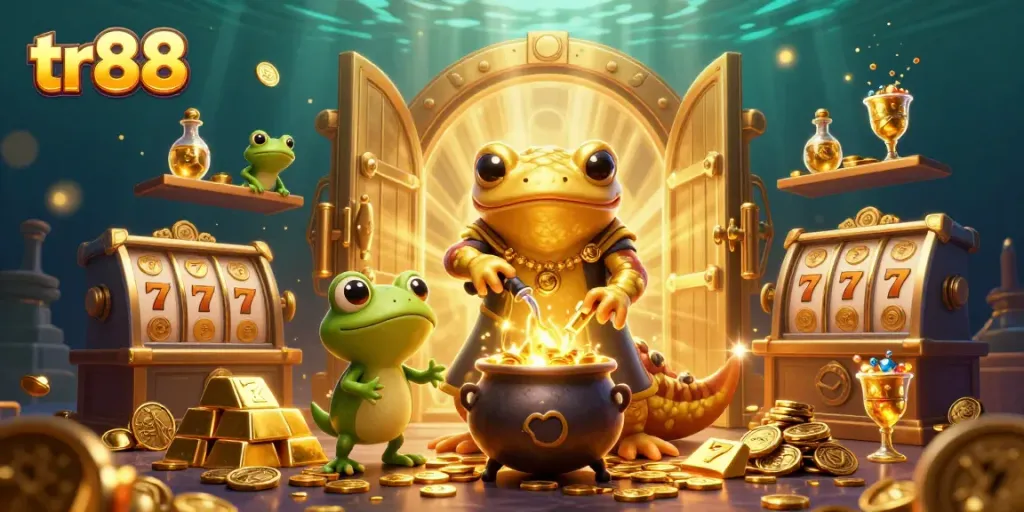 Spin the reels of luck with tr88 in a vibrant casino fantasy featuring alchemists and gold.