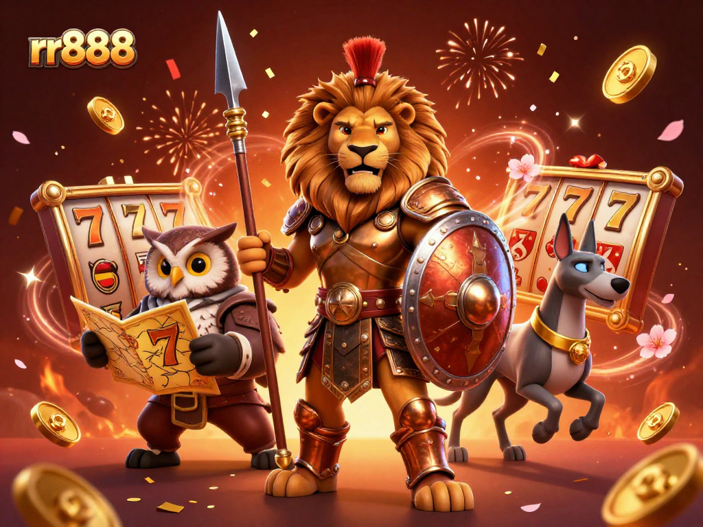 Experience the exciting world of rr888 with a dynamic 3D illustration featuring vibrant casino elements.