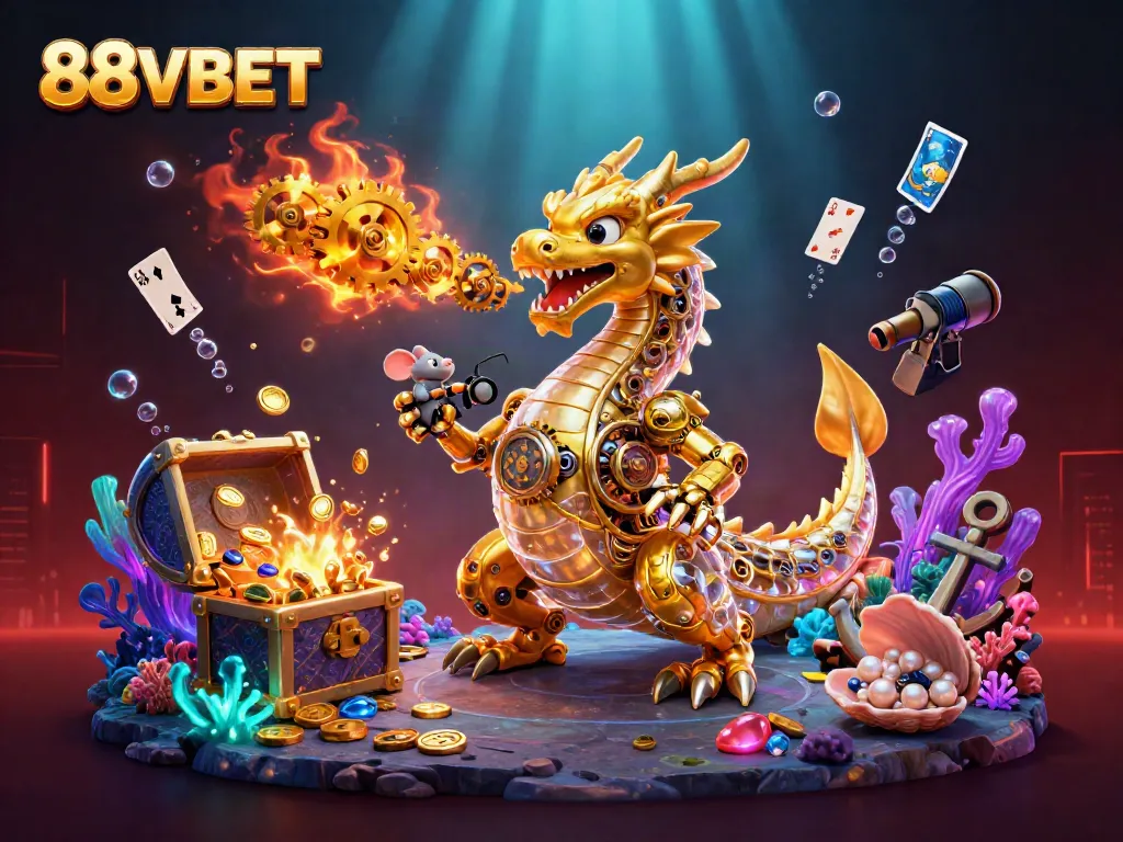 Engage in thrilling gameplay with 88VBET's grand casino adventures featuring a golden dragon and dazzling treasures.