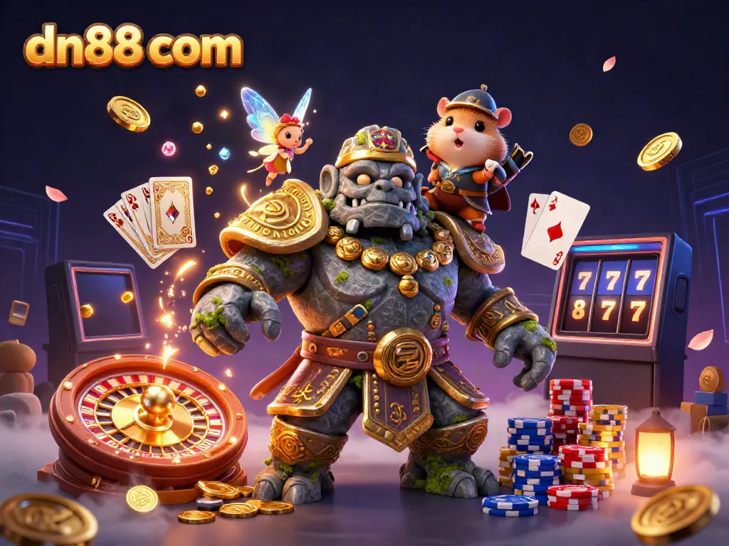 Experience thrilling wins at dn88 com with magical characters and dazzling casino elements in this vibrant illustration.