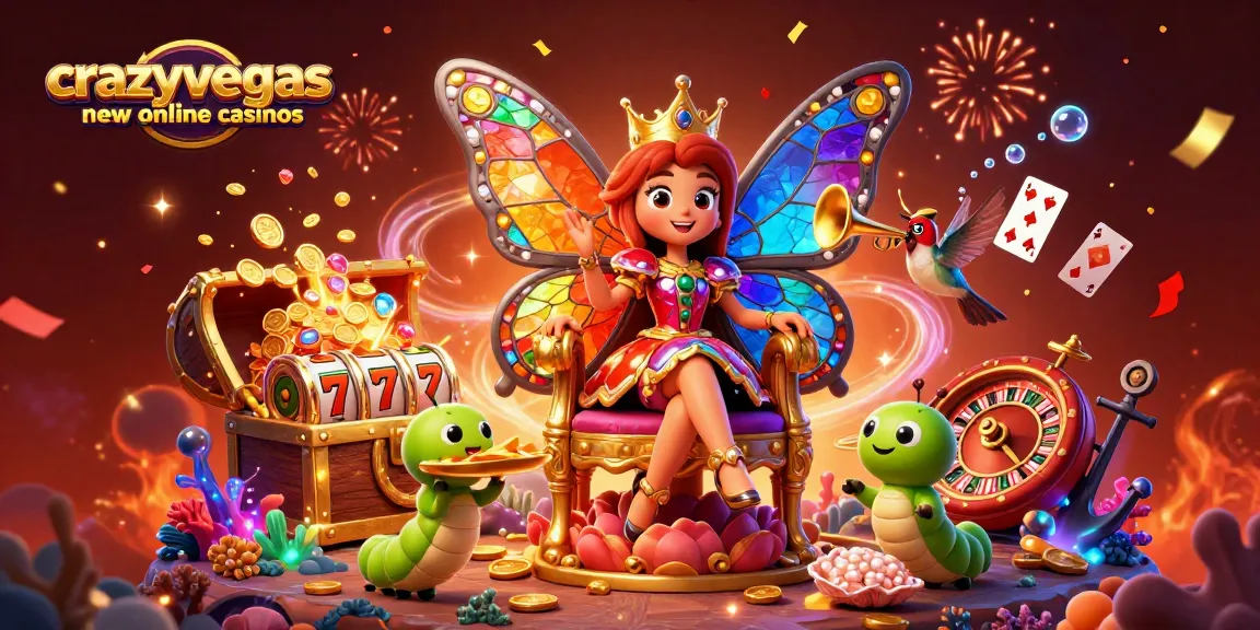 Experience thrilling action at crazyvegas new online casinos with a vibrant 3D scene featuring gaming delights and sparkling elements.